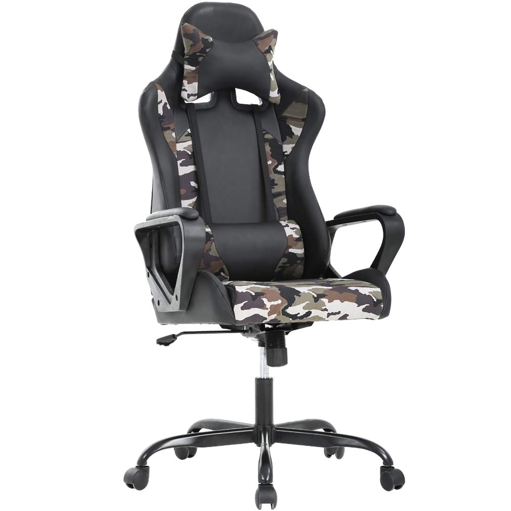 BestOffice High-Back Gaming Chair PC Office Chair Computer Racing Chair PU Desk Task Chair Ergonomic Executive Swivel Rolling Chair with Lumbar Support for Back Pain Women, Men,White