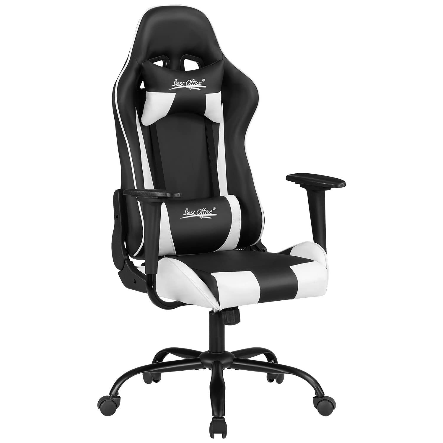 BestOffice High-Back Gaming Chair PC Office Chair Computer Racing Chair PU Desk Task Chair Ergonomic Executive Swivel Rolling Chair with Lumbar Support for Back Pain Women, Men,White
