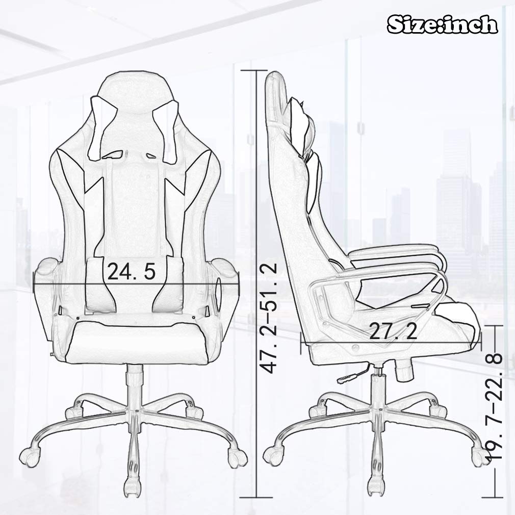 BestOffice High-Back Gaming Chair PC Office Chair Computer Racing Chair PU Desk Task Chair Ergonomic Executive Swivel Rolling Chair with Lumbar Support for Back Pain Women, Men,White