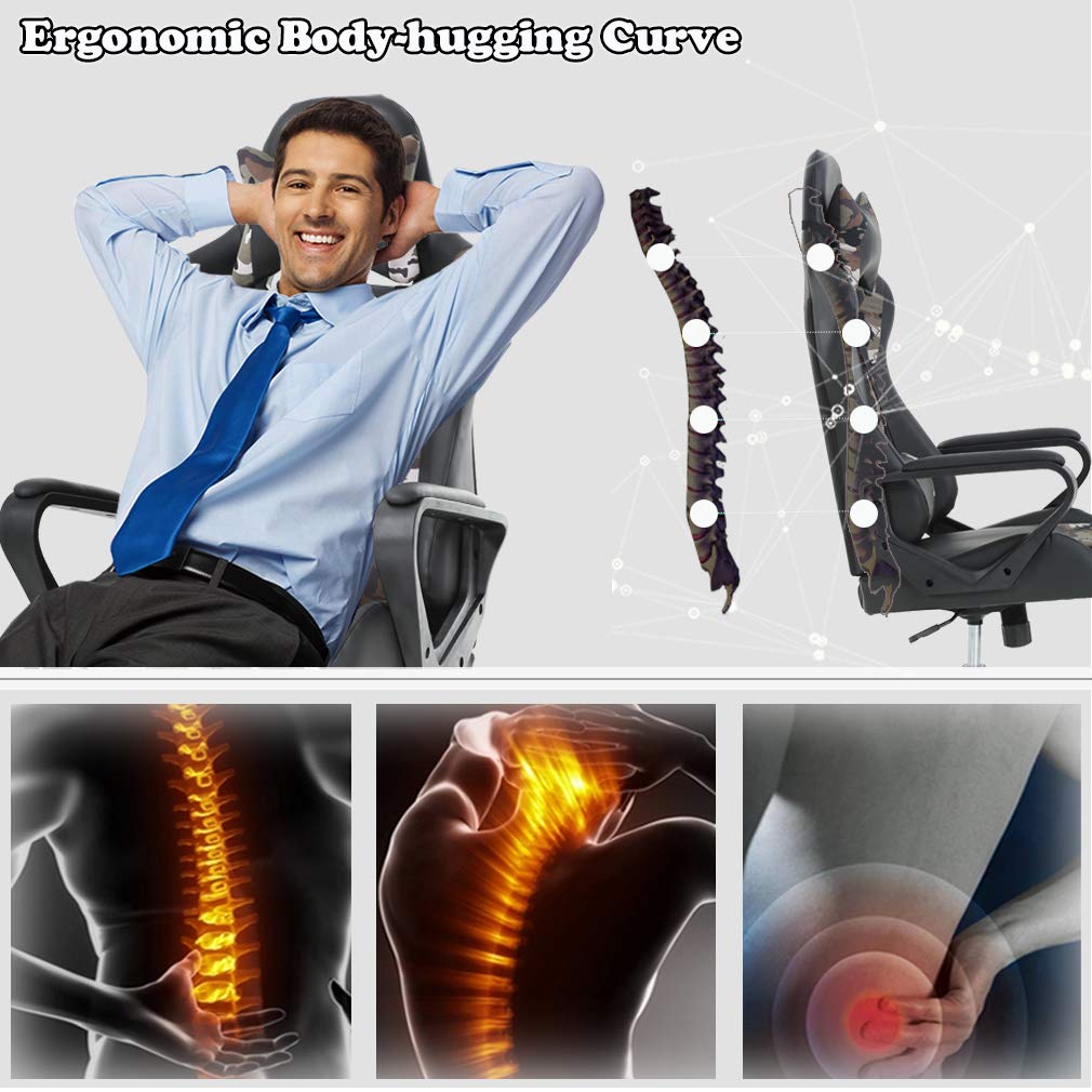 BestOffice High-Back Gaming Chair PC Office Chair Computer Racing Chair PU Desk Task Chair Ergonomic Executive Swivel Rolling Chair with Lumbar Support for Back Pain Women, Men,White