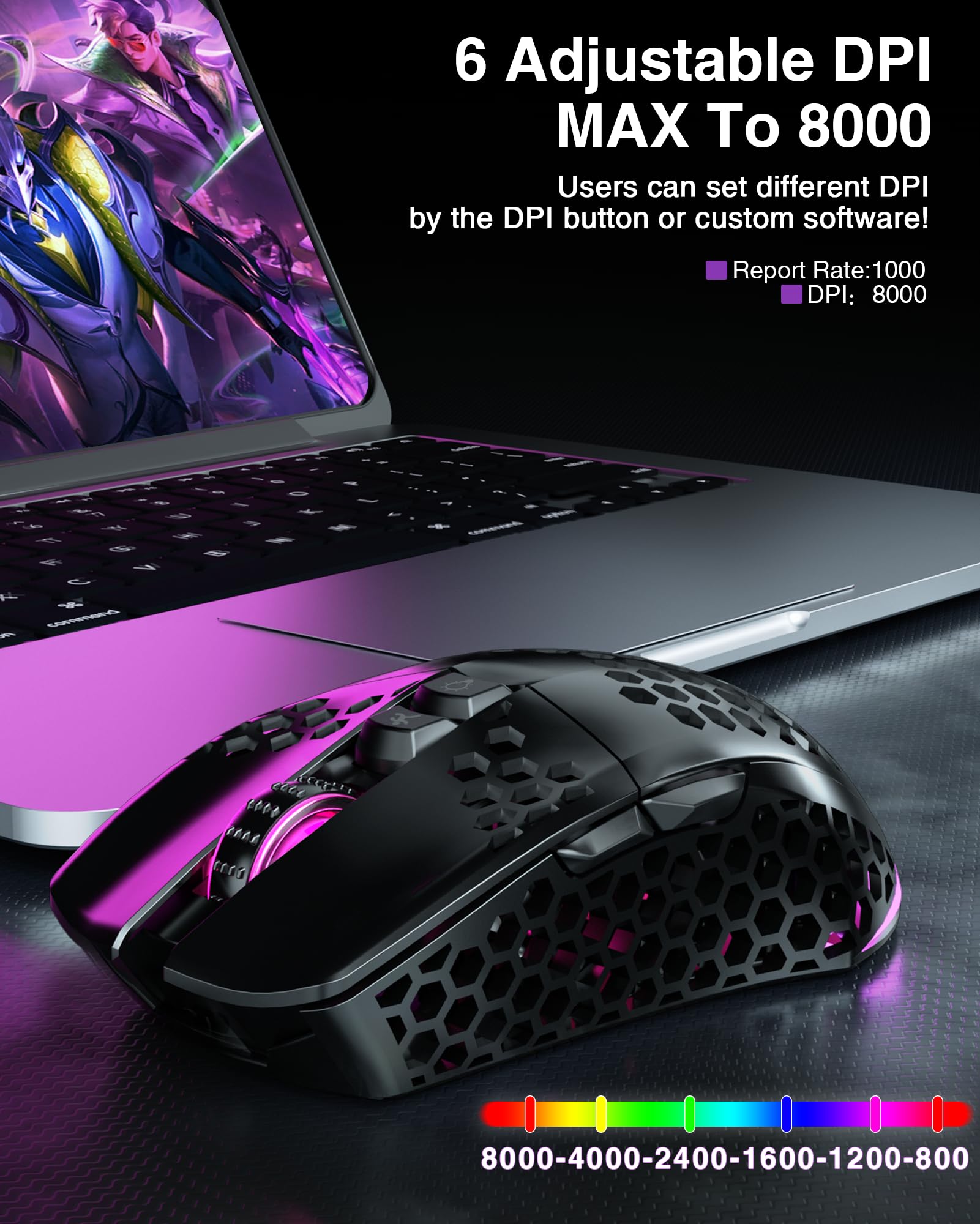 Wireless Gaming Mouse, Tri-Modes with Two Side Buttons